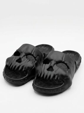 Black 3D Skull Slides Sandals Goth Alt Spooky EU 38-39 US W 8